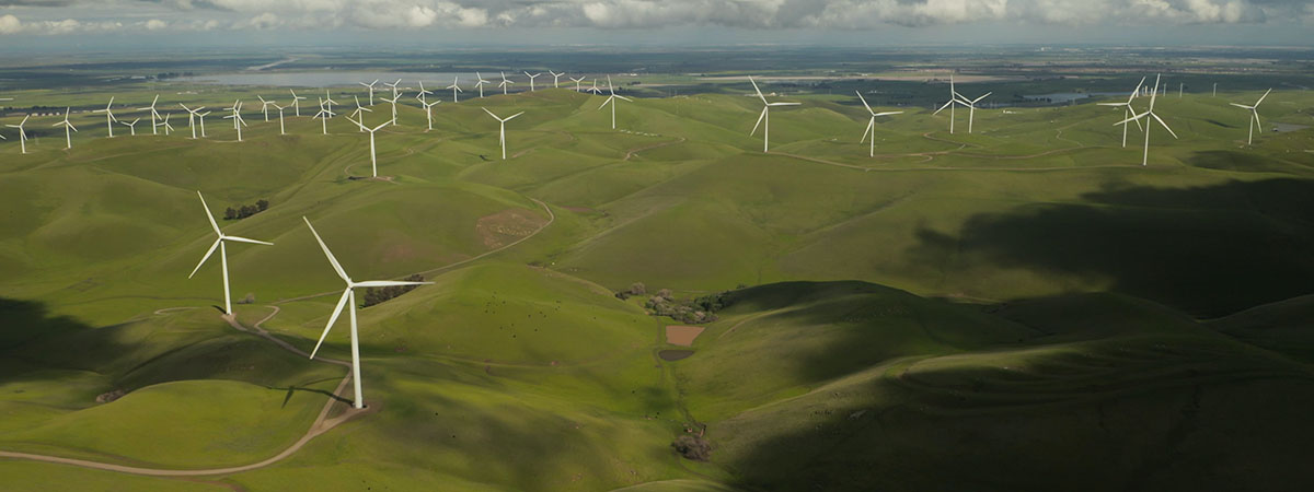 Green landscape with wind mills